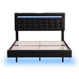 ZUN Full Size Floating Bed Frame with LED Lights and USB Charging,Modern Upholstered Platform LED Bed 16741764