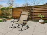 Outdoor Rocking Lounge Chair with Headrest Pillow, Beige 59117429