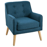 Mid-Century Modern Armchair - Tufted Fabric Accent Chair with Solid Wood Legs for Living Room, N767P257565E