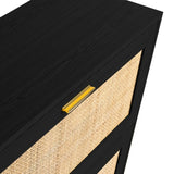 ZUN Modern 3 Drawer, Rattan Shoe Cabinet in Ebony MDF Wood Grain B064P182636