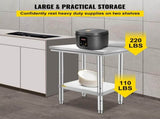 Stainless Steel Work Table, Durable Stainless Steel Prep Table with Adjustable Undershelf & Feet, 24 55003296