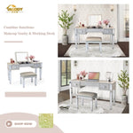 ZUN Mirrored Vanities Desk with Drawers, Bedroom Makeup Vanity Table Set with Mirror and Stool, Flip Up W2170140324