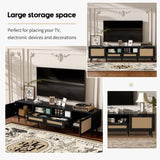 Rattan TV Stand for TVs up to 85'', Modern Farmhouse Media Console, Entertainment Center with Solid N710P263816B