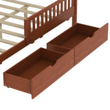 Full Size Wood Platform Bed with Guardrails on Both Sides and Two Storage Drawers, Walnut N733P172700D