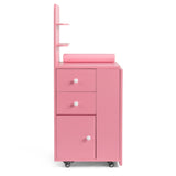 Pink MDF Folding Nail Desk with 2 Drawers, Cabinet Door & Storage Shelf 19266036