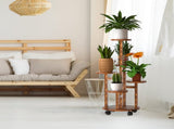 5 Tier Plant Stand with 4 Detachable Wheels Wooden Plant Pot Rolling Shelf Plant Display Rack for 84603428