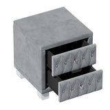 Elegant Velvet Nightstand with 2 Drawers and Crystal Handle, Storage Bedside Table with N733P210398E