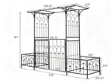 Metal Garden Arbor with Double Lockable Gate, Flat Top Garden Arch with Side Planter Boxes, 15683299