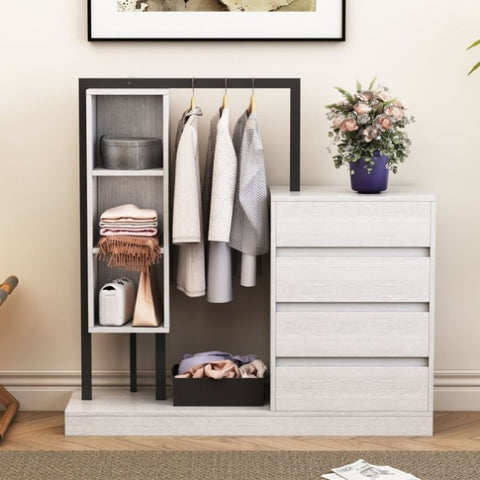 ZUN Wardrobe with 4 Drawers and 3 Shelves,White N820P196888K