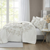 3 Piece Tufted Cotton Chenille Comforter Set Ivory/Taupe King/Cal King B03597182