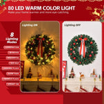 ZUN 36in Pre-lit Battery Powered Christmas Wreath, Lighted Artificial Xmas Wreath with 80 Warm Lights 98668581