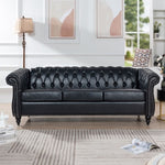 ZUN 84.65" BLACK PU Rolled Arm Chesterfield Three Seater Sofa. W68035340