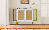 TREXM 2-Door Elegant Curved Dining Cabinet with Gold Trim and Woven Rattan Doors for Dining Room N715P172740K
