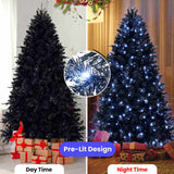 5ft Black Christmas Tree with 250 White LED Lights, 1076 Tips PEPVC Artificial Tree for Halloween & 78139816