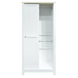 Bedroom Storage Wardrobe with Hanging Rods and 2 Drawers and Open Shelves,Sliding Door,White 56629304