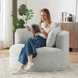 Compressible Corduroy Round Chair with Cushioned Backrest - Modern Comfort Seating for Living W2339P323619