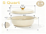 Cast iron 5QT cooking pot - ceramic white - comes with two silicone gloves - Enamel pot 06079080