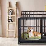 ZUN 42 Inch Heavy Duty Dog Crate, 3-Door Dog Kennel for Medium to Large Dogs with Lockable Wheels and 82726389