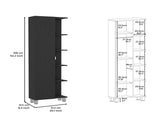 Linen Single Door Cabinet 62" H, Five External Shelves, Four Interior Shelves, Black B097133199