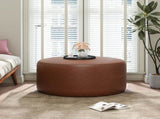 Upholstered Round Ottoman,PU Leather,Brown N757P181733R