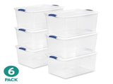Large Latching Storage Bin, 66 Quart Clear Plastic Storage Container with Clear Lid, Blue Latch, 6 47148597