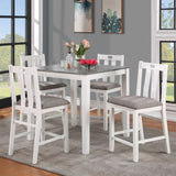 ZUN White Solid wood 5pc Counter Height Dining Set Table 4x Gray Linen Like Fabric Cushions Seats B011P230002