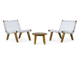 Outdoor Acacia Wood and Rope Weave 3 Piece Chat Set, White and Teak 33691109