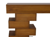 Geometric Block Stacked Wood Console Table with Warm Natural Finish W3123P369192