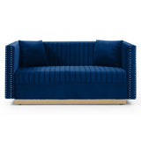 Contemporary Vertical Channel Tufted Velvet Sofa Loveseat Modern Upholstered 2 Seater Couch for W1117P147506