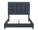 Queen Size Navy Blue Denim Squares Upholstered Platform Bed B108P160248