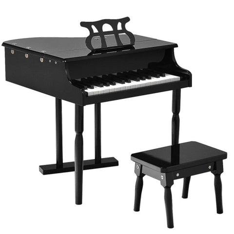 ZUN Black Kids Piano 30-Key Keyboard Toy with Bench Piano Lid and Music Rack 69156475