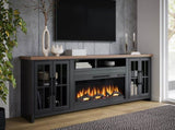 97 inch Fireplace TV Stand Console for TVs up to 100 inches, Minimal Assembly, Black and Whiskey B108P160223
