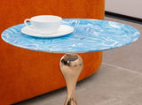 Mermaid Tail End Coffee Table Round Side Table, Modern Metal Pedestal Table, Minimalist Accent Table W2664P232834