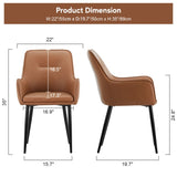 Faux Leather Dining Chairs set of 2, Accent Arm Chair, Metal Steel Frame, Brown 73422630