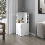 FM FURNITURE Toyei Corner Bar Cabinet with Bottle Rack, Open Shelves, and Hidden Storage, White B128P269879