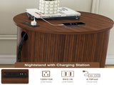 Set of 2 Mid Century Modern Cylinder End Tables with Built-in Charging Station & Sliding Door, 00149257