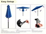 9 ft Outdoor Patio Market Umbrella with Push Button Tilt and Crank Handle, 8 Steel Ribs, Blue 65186653