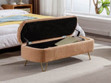 Camel Storage Ottoman Bench for End of Bed Gold Legs, Modern Camel Faux Fur Entryway Bench W117082031