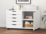 5-Drawer Rolling File Cabinet on Wheels, Wood Printer Stand with Storage Drawers for Home Office, 01596415