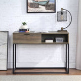 ZUN Rustic Oak and Black Writing Desk with Drawer and Shelf B062P209209