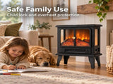 Mini Electric Fireplace Stove with 3D Flame, Timer and Remote, Black Double Door 69362552