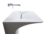 Modern Wall-Mounted Solid Surface Pedestal Sink, One-Piece Floating Bathroom Vessel Sink with Hidden W2753P478789