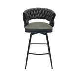 28" Technical Leather Woven Bar Stool Set of 2,Black legs Barstools No Adjustable Kitchen Island W2189131686