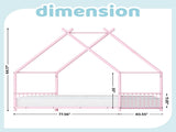 Pink Flat Bed House Shape with Side Guardrails Twin Children's Iron Bed 57389908
