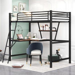 ZUN Twin Size Loft Metal&MDF Bed with Desk and Shelf, Black 23364154