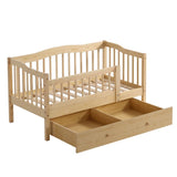 Vertical Fence Wood Painted Pine Toddler Bed with Bottom Drawer and Side Car Bed 01077775