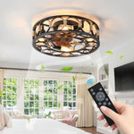 ZUN Caged Ceiling Fan with Lights Remote Control, Low Profile Flush Mount Farmhouse Modern Ceiling fans, W1340103796