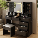 Large Vanity Table Set with LED Lighted Mirror, Vanity Desk with Charging Station, Makeup Table with 73192852