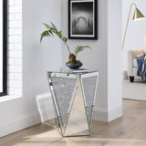 Inverted triangular mirror square, crystal diamond inlaid coffee, silver glass side W1005P189513