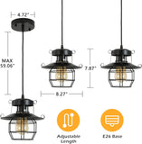 Vintage Farmhouse Pendant Light Rustic Metal Caged Pendant Lights Black Cage Hanging Lamp Adjustable 87437189